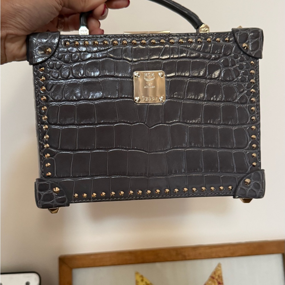 MCM gray Crocodile-Embossed Crossbody Bag